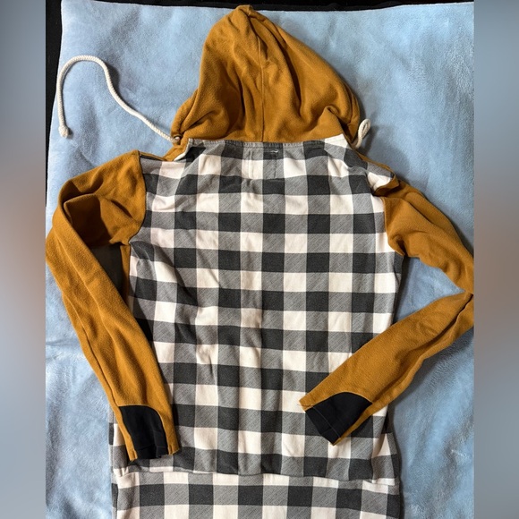 AMPERSAND AVE Mustard and Black Plaid Hoodie - Picture 2 of 3